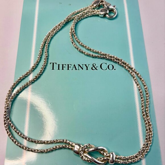 Tiffany &Co. pre-own double row love knot Pendant/Necklace 925 silver Italy - Picture 4 of 6